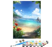 Dipingere con i Numeri Bambini Spiaggia Fiore Kit fai da Te 36 Acrilici e 3 Pennelli per Principianti Dipingere con i Numeri, Hobby Creativi Adulti, Decora la casa Signora Regalo 100x135cm SYLWK231