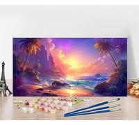 Dipingere Con i Numeri Bambini Spiaggia Quadri Da Dipingere Numerati Tramonto Painting by Numbers DIY Hobby Creativi Adulti Tela Oil Painting Arte, Regali per le Donne Senza Cornice 30X60cm 7-0052