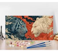 Dipingere Con i Numeri Bambini Tigre Quadri Da Dipingere Numerati Animale Painting by Numbers DIY Hobby Creativi Adulti Tela Painting Retrò Arte, Regali per le Donne Senza Cornice 30X60cm N-O191