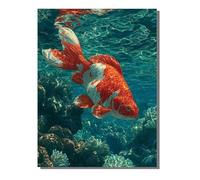 Dipingere con i Numeri Bambini Vita Marina Pesce Rosso Kit fai da Te Acrilici e Pennelli per Principianti Dipingere con i Numeri con Telaio, Hobby Creativi Adulti, Decora la casa 60 x 80 cm KSWDK247