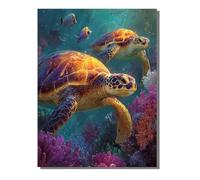 Dipingere con i Numeri Bambini Vita Marina Tartarughe Marine Kit fai da Te Acrilici e Pennelli per Principianti Dipingere con i Numeri, Hobby Creativi Adulti, Decora la casa Regalo 30x40cm KSWWK251