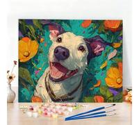 Dipingere con i Numeri Cane Paint by Numbers Passatempo per Adulti Carino Dipingere con i Numeri Kit Completo con Pennelli e Colori Acrilici, Come Regali e Decorazione Casa,Senza Cornice 50x40cm W6-50