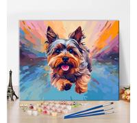 Dipingere con i numeri con i pennelli Yorkshire Terrier Cane fai da te per dipingere con i numeri, per adulti, cuccioli, kit su tela, artigianato 40 x 50 cm (senza cornice)