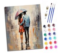 Dipingere con i numeri, coppia per adulti che tiene l'ombrello sotto la pioggia, fai da te, dipinto a mano, kit per pittura a olio, con 3 pennelli e vernice acrilica, kit di tela antipiega, 40 x 50 cm