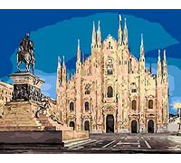 Dipingere con i Numeri,DIY Dipinto ad Olio Dipingere con i Numeri Kit,Fai-da-Te Pittura ad Olio su Tela Paint by Numbers per Bambini-Duomo Di Milano 40x50Cm Con cornice