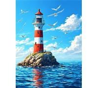 Dipingere con i Numeri Faro cielo blu Dipingi con i Numeri per Adulti Bambini, Paint by Numbers con 3 Pennelli Colori Pittura a Pigmento Acrilico Disegno,per Adulti Kit Completo 50x65cm I-1307
