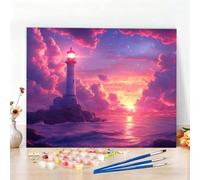 Dipingere con i Numeri Faro Paint by Numbers Passatempo per Adulti Mare Dipingere con i Numeri Kit Completo con Pennelli e Colori Acrilici, Come Regali e Decorazione Casa, Senza Cornice 90x120cm W6-37