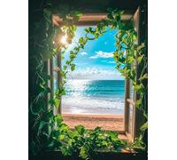 Dipingere Con i Numeri Finestra con vista sul mare Dipingere con i Numeri Adulti, Paint by Numbers Kit Fai da Te Olio La Pittura di Numeri Kit, Decorazione, Regalo Donna, Senza Cornice 30x20cm w-453
