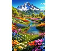Dipingere con i Numeri,Flower Fields Creek DIY Paint By Numbers per Adulti Principianti,Kit di Pittura Acrilica,50x65cm con Pennello Olio La Pittura di Numeri Kit Decorazione Parete Senza Cornice