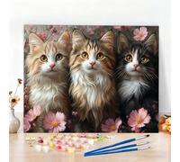 Dipingere con i Numeri Gatto Paint by Numbers Passatempo per Adulti Animale Dipingere con i Numeri Kit Completo con Pennelli e Colori Acrilici,Decorazione Casa, Come Regali,Senza Cornice 50x40CM W6-84
