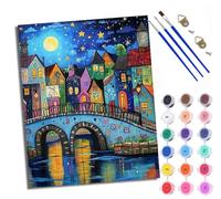 Dipingere con i numeri, kit fai da te su tela, per principianti, piccolo fiume, piccola città, con colori acrilici e pennelli di alta qualità, 40 x 50 cm, decorazione per la casa o il compleanno