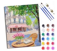 Dipingere con i numeri, kit fai da te su tela per principianti tulipani su una piccola strada della città, con colori acrilici e pennelli di alta qualità, con cornice, decorazione per la casa o regalo