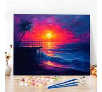 Dipingere con i Numeri Mare Paint by Numbers Passatempo per Adulti Molo Dipingere con i Numeri Kit Completo con Pennelli e Colori Acrilici, Come Regali e Decorazione Casa, Senza Cornice 70x100CM W6-11