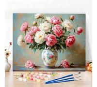 Dipingere con i Numeri Peonia Paint by Numbers Passatempo per Adulti Vaso Dipingere con i Numeri Kit Completo con Pennelli e Colori Acrilici, Come Regali e Decorazione Casa,Senza Cornice 70x50CM W6-80
