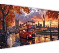 Dipingere con i Numeri per Adulti Autunno Paint by Numbers Kit Londra Fai da te Hobby Creativi Adulti,Dipingere Numerati con Pennelli e Acrilico,Decorazione della Parete di Casa Regalo 40x80cm LE-1434