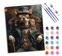 Dipingere con i numeri, per adulti, cane steampunk, pittura con i numeri, kit fai da te, tela senza cornice, con 3 pennelli, 16 x 20 pollici