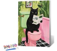 Dipingere con i numeri per adulti con cornice gatto nero, dipingere con i numeri per adulti con cornice bagno, fai da te con cornice acrilica per adulti kit di tela con numeri, perfetto per la