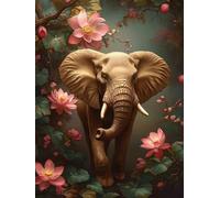 Dipingere con i Numeri per Adulti con Telaio Elefante, Fai Da Te Kits de Paint by Numbers con Pigmenti Acrilici e 3 Pennelli, Fiore Dipingere con i Numeri Bambini, Decorazione Murale 45x60 cm Q-1195