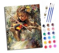 Dipingere con i numeri, per adulti, donna, gioca il violino fai da te, dipinto a mano, kit per pittura a olio, con 3 pennelli e colori acrilici, set di tela senza pieghe, 40 x 50 cm