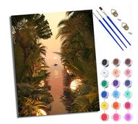 Dipingere con i numeri, per adulti e principianti, boschetto di cocco, corso d'acqua, tramonto barca, pittura a olio fai da te, pittura acrilica, decorazione da parete per la casa, 40 x 50 cm, con