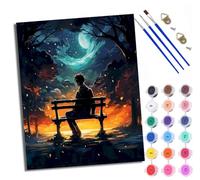 Dipingere con i numeri per adulti e principianti seduti da soli su una panchina sotto la luna Dipingere con i numeri Kit su tela senza cornice Pittura a olio fai da te Colori acrilici Decorazione
