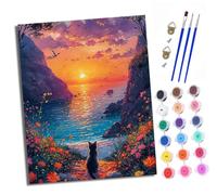 Dipingere con i numeri, per adulti, fai da te, dipinta a olio, KitCat guarda il tramonto per principianti, con 3 pennelli e vernice acrilica, dipinto a mano, kit adatto come regalo, 40 x 50 cm (senza