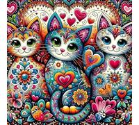 Dipingere con i numeri, per adulti, fai da te, dipinto a mano, kit di pittura per adulti, artigianato per la casa, 40 x 40 cm, canzone d'amore dei tre gatti, con cornice