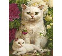 Dipingere con i numeri, per adulti, fai da te, dipinto a mano, kit di pittura per adulti, artigianato per la casa, 40 x 50 cm, gatto bianco con animali, senza cornice