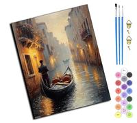 Dipingere con i numeri, per adulti, kit di pittura a olio fai da te, per adulti con 3, pennelli e colori acrilici, 40 x 50 cm, Venezia al crepuscolo, senza cornice
