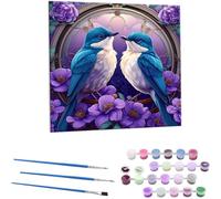 Dipingere con i numeri, per adulti, kit per pittura a olio fai da te 25x25 cm Uccello d'amore pittura con numeri, per adulti con 3 pennelli e vernice acrilica, Decora la casa - Senza Cornice N-4