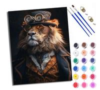 Dipingere con i numeri, per adulti, leone steampunk, pittura con i numeri, kit fai da te, tela senza cornice, con 3 pennelli, 16 x 20 pollici
