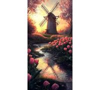 Dipingere con i numeri per Adulti mulino a vento tulipani, DIY Kit di Tele per Pittura a Olio Dipinte a Mano, Principianti con 3 Pennelli e Vernice Acrilica, Decora Casa 70x140cm (senza Cornice) i-188
