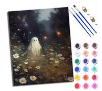 Dipingere con i numeri, per adulti, piccolo fantasma nei fiori, dipingi con i numeri, kit fai da te per dipingere con i numeri, tela senza cornice, con 3 pennelli - 16 x 20 pollici