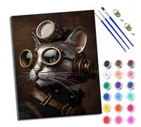 Dipingere con i numeri, per adulti, pittura con numeri, con pennelli e colori acrilici, gatto steampunk, dipinta a mano, pittura ad olio, tela per decorazione domestica, senza cornice