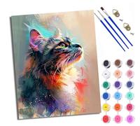 Dipingere con i numeri, per adulti, pittura con numeri, con pennelli e colori acrilici, guarda il gatto colorato dipinto a mano, pittura ad olio, tela per decorazione della casa, senza cornice