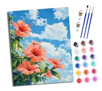 Dipingere con i numeri, per adulti principianti 40 x 50 cm, fiori di ibisco contro il cielo blu Adulti dipingere con i numeri con pennelli pittura fai da te per la decorazione della casa senza cornice