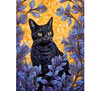 Dipingere con i numeri, per adulti, principianti, pittura a olio, kit per pittura a olio, con pennelli e vernice acrilica per la casa, set fai da te, senza cornice, 40 x 50 cm, gatto nero in fiori