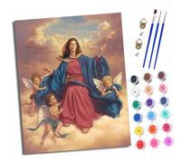Dipingere con i numeri, per adulti, principianti, tela senza pieghe, Madonna e il piccolo angelo pennello e vernice acrilica, kit fai da te, dipinto a mano, olio come regalo, 40 x 50 cm