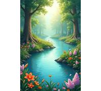 Dipingere con i Numeri,Pianta di albero di fiume DIY Paint By Numbers per Adulti Principianti,Kit di Pittura Acrilica,60x75cm con Pennello Olio La Pittura di Numeri Kit Decorazione Parete con cornice