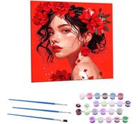 Dipingere con i Numeri - Ragazza Fiori Dipingi con i Numeri Principianti e Adulti Kit Completo, Hobby Creativi per Adulti, pittura a olio per la casa, - Quadri fai da te, 50x50 cm Senza Cornice M-651