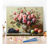 Dipingere con i Numeri Retrò Paint by Numbers Passatempo per Adulti Vaso Dipingere con i Numeri Kit Completo con Pennelli e Colori Acrilici, Come Regali e Decorazione Casa,Senza Cornice 70x100cm W6-33