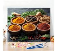 Dipingere con i Numeri Spezie Paint by Numbers Passatempo per Adulti Cucina Dipingere con i Numeri Kit Completo con Pennelli e Colori Acrilici,Decorazione Casa, Come Regali,Senza Cornice 50x70cm W6-73