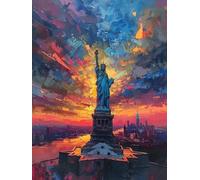 Dipingere Con I Numeri Statua Della Libertà, Tramonto Dipingere Con I Numeri Adulti, Fai Da Te Disegni da Colorare per Adulti Con Pennelli e Vernice Acrilica, Paint by Numbers Kits, 100x135cm 6-1637