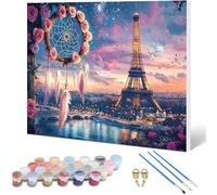 Dipingere con i Numeri Torre Eiffel Dipingere con i Numeri Adulti Cacciatore Di Sogni Paint by Numbers, Painting by Numbers Kit Pittura Adulti con Pennelli e Colori Acrilici, Regalo 52x40inch -jw010GR