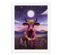 Dipingere con i numeri, una mucca ornata con fiori colorati si trova sotto un cielo notturno stellato, kit per pittura digitale per adulti Crea la tua scena magica forniture artistiche senza cornice