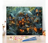 Dipingere con i Numeri Villaggio Paint by Numbers Passatempo per Adulti Paesaggio Dipingere con i Numeri Kit Completo con Pennelli e Colori Acrilici,Come Regali Natale e Decorazione Casa 30x40cm W6-13