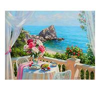 Dipingere con i Numeri Vista Mare Dalla Finestra Kit Di Numeri Pittura per Dipingere con I Numeri con Pennelli E Dipingi Tela Regalo per Bambini Natale Decorazione Senza Telaio 40 * 50 Cm