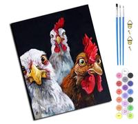Dipingere dopo i numeri adulti, kit per pittura a olio fai da te, grande kit adatto all'olio per principianti, tela senza pieghe, 40 x 50 cm, lo sguardo dei tre polli, senza cornice