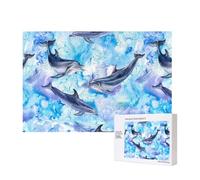 Dipingere il delfino,Puzzle in legno da 300 pezzi per famiglie, per adulti e adolescenti, decorazioni per la casa