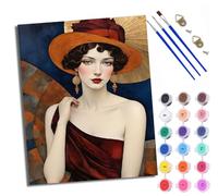 Dipingi coi numeri per adulti e principianti Dipingere con i numeri Donna che indossa un cappello a tesa larga senza cornice Dipinti ad olio su tela Decorazione da parete per la casa 40,6 x 50,8 cm